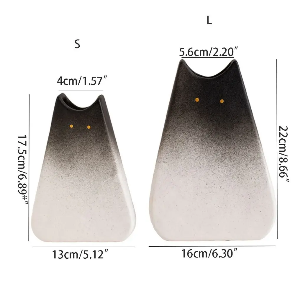 Nordic Cute Cat Ceramic Vase High-end Wide Mouthed Desktop Cat Vase Cartoon Hydroponic Vase Living Room
