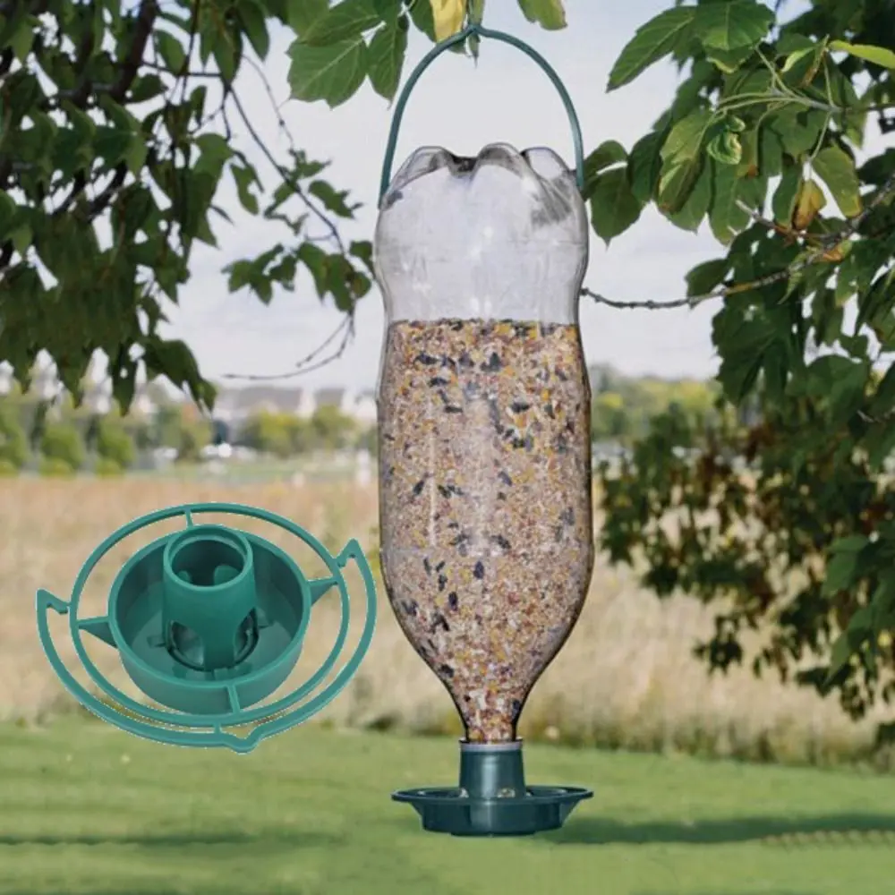 Plastic Bottle Mouth Docking Green Automatic Outdoor Bird Feeder Hanging Feed Bowl Hanging Feeding Tray For Parrot Pigeon