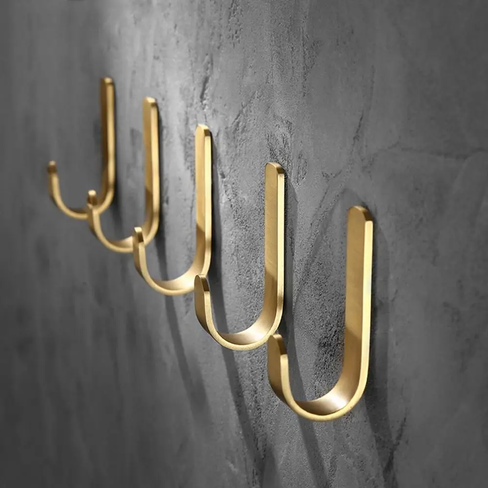 Wall Mounted Brass Wall Hook Gold J Shaped Towel Hanger Clothes Hook Behind-door