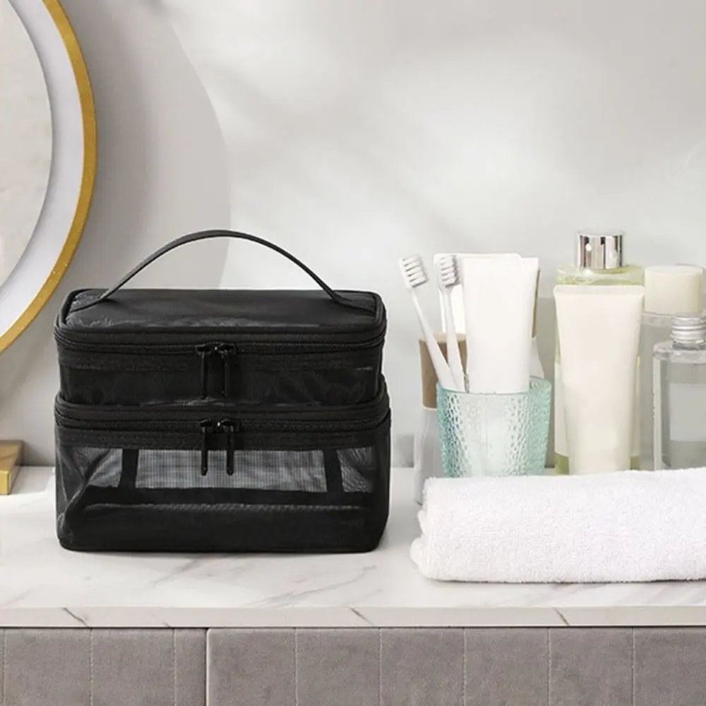 Simple Zipper Mesh Cosmetic Bags 1/2/3 Layers Transparent Perspective Makeup Bag INS Cosmetic Case Toiletries Organizer Outdoor