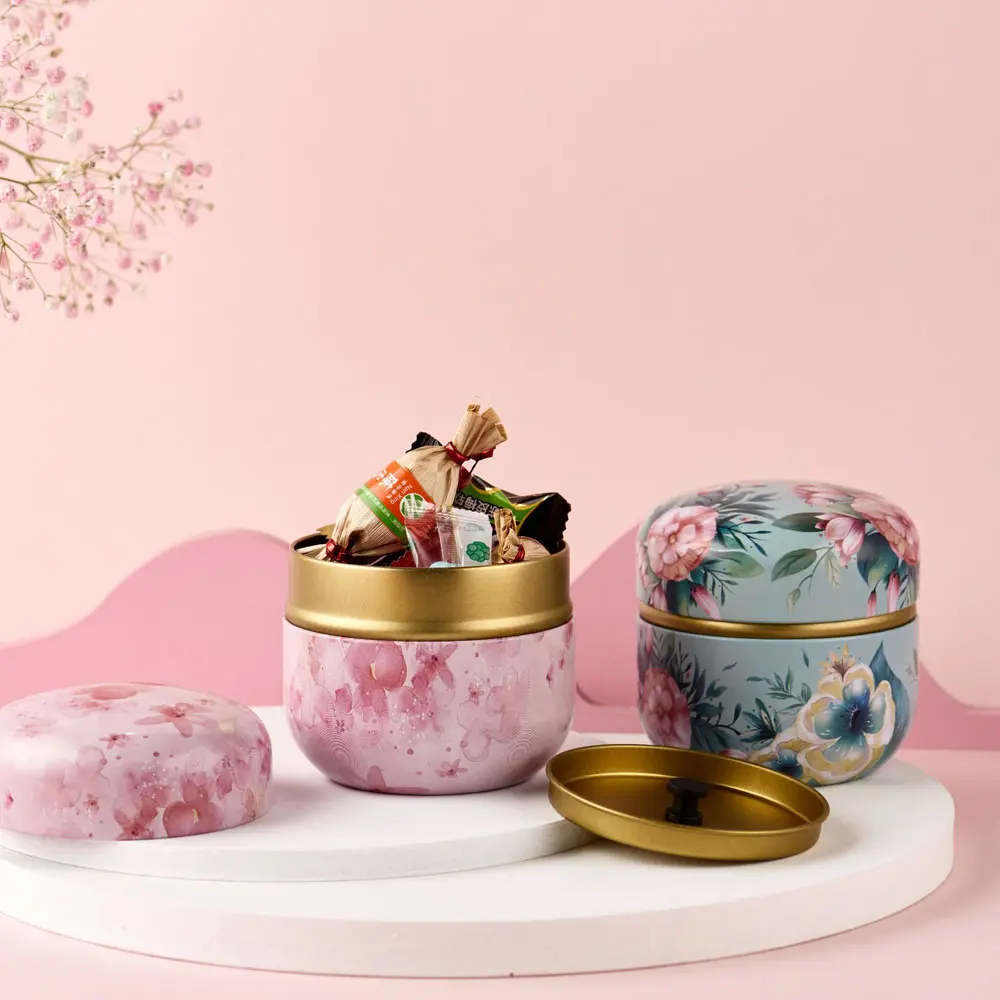 Flower Japanese Style Mini Snacks Candy Small Portable Packaging Box Tea Cans Containers Tin Plate Canister Storage Box