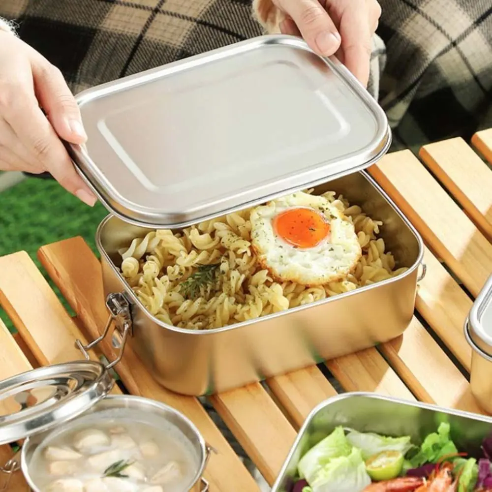 Rectangular 304 Stainless Steel Lunch Box Separated with Sealing Strip Food Container Removable Partitions Leakproof