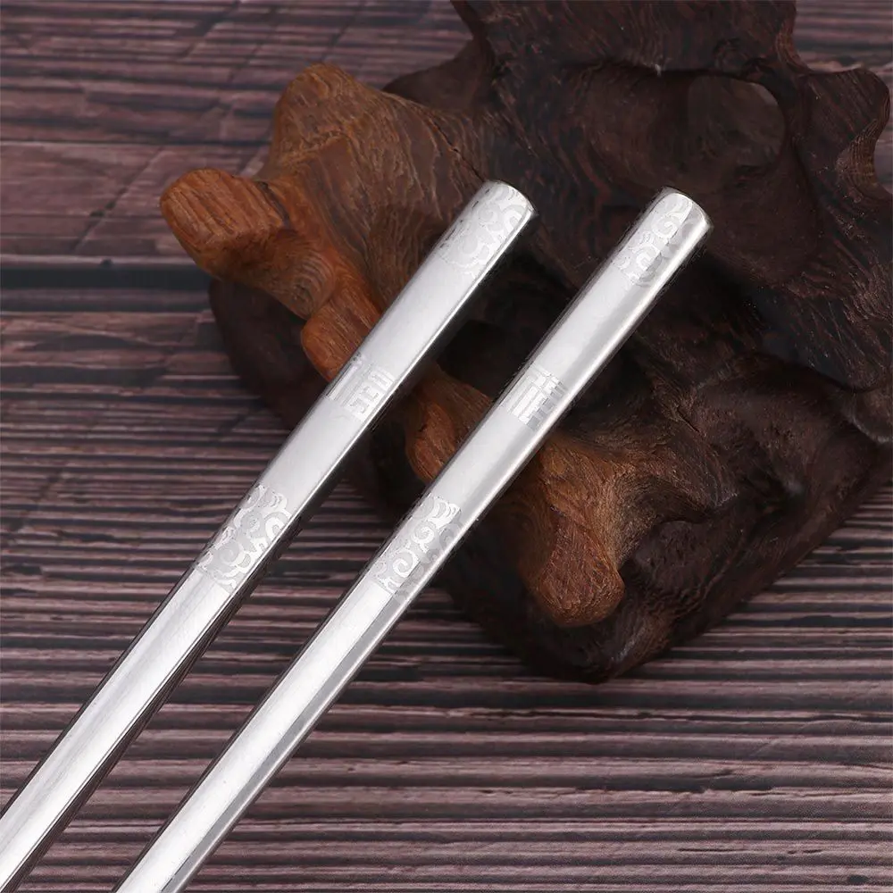 Reusable Luxury Laser Japanese Engraving 304 Stainless Steel Chopsticks Tableware Flatware Kitchen Supplies