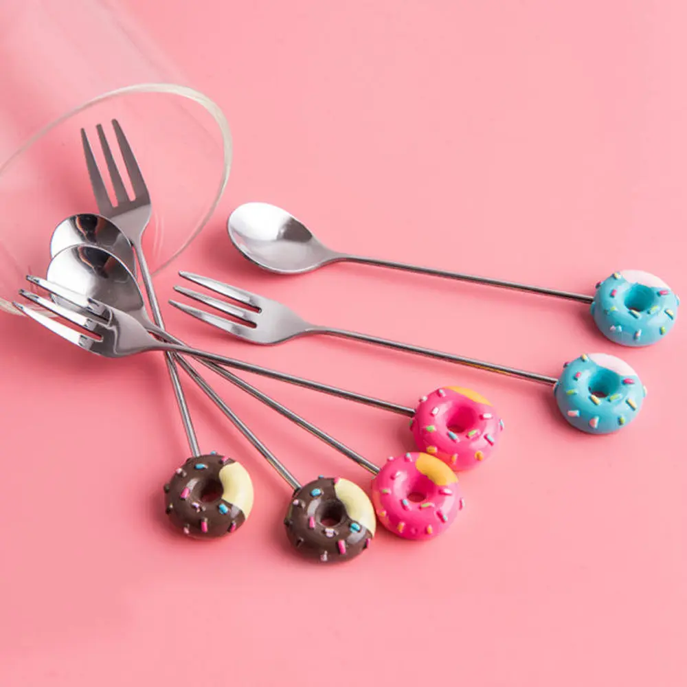 Creative Cute Dessert Coffeeware Dinnerware Sugar Kitchen Tool Stirring Spoon Teaspoon Fruit Fork Coffee Spoon