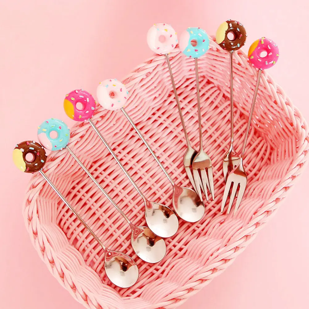 Creative Cute Dessert Coffeeware Dinnerware Sugar Kitchen Tool Stirring Spoon Teaspoon Fruit Fork Coffee Spoon