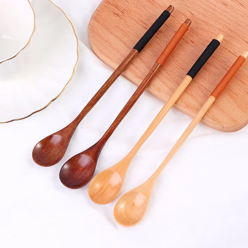 Durable Cooking Long Handle Flatware Kitchen Tableware Wooden Spoon Soup Spoon Coffee Spoon Spoons