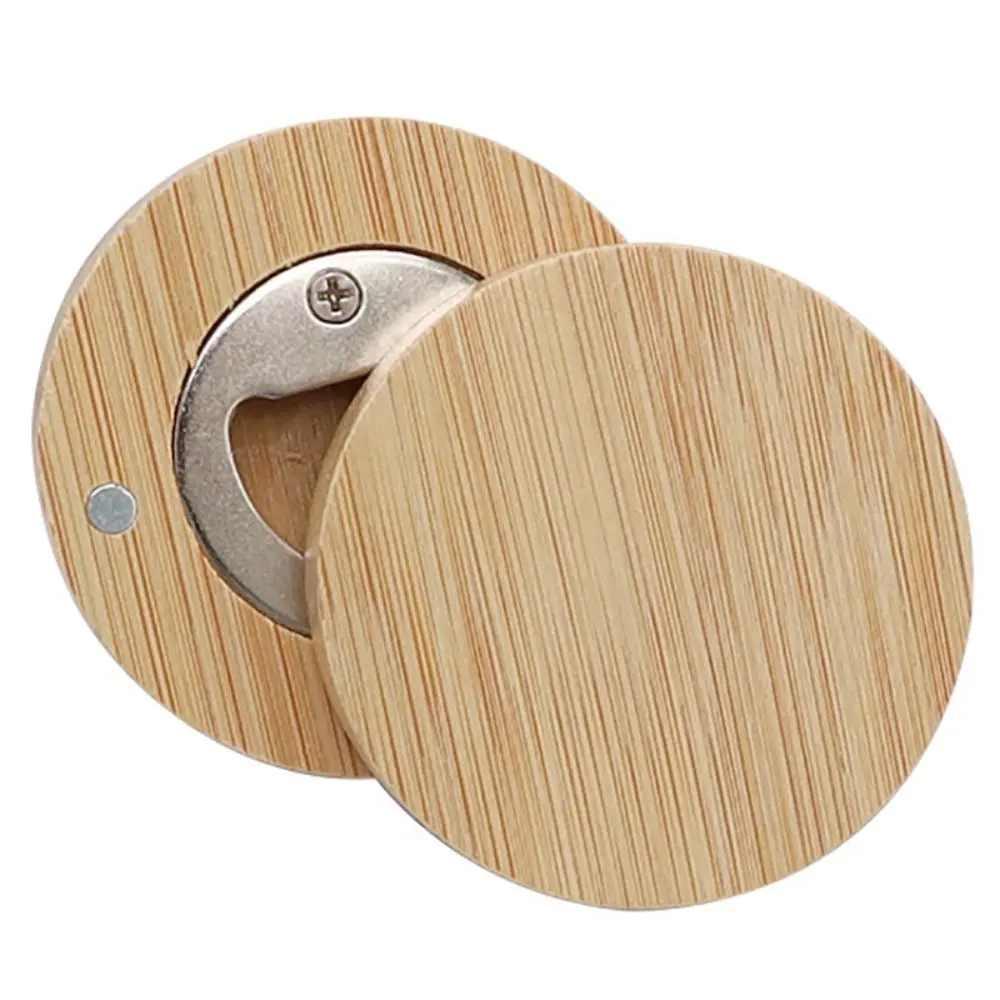5pcs Bar Accessory Round Bamboo Blank Bottle Opener DIY Smooth-surfaced Beer Opener Magnetic Fridge Magnet Soda