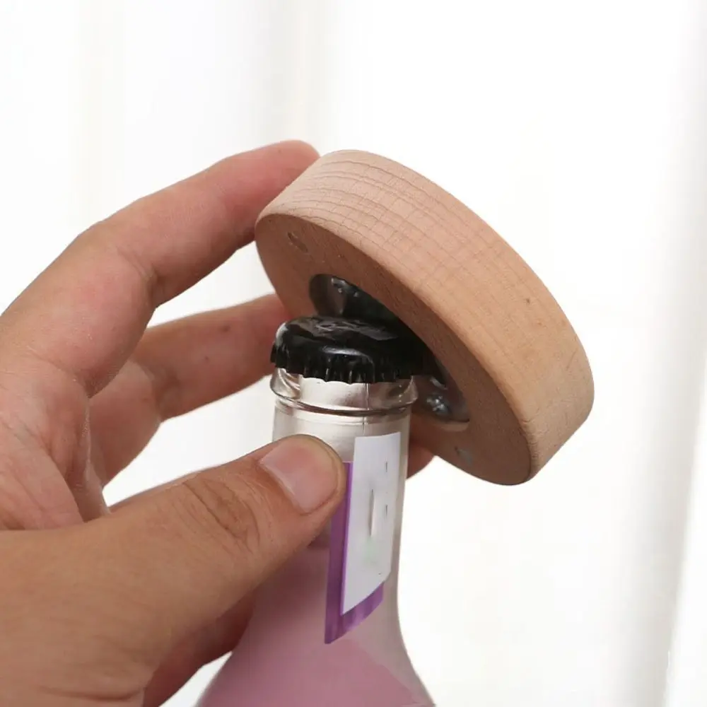 5pcs Bar Accessory Round Bamboo Blank Bottle Opener DIY Smooth-surfaced Beer Opener Magnetic Fridge Magnet Soda