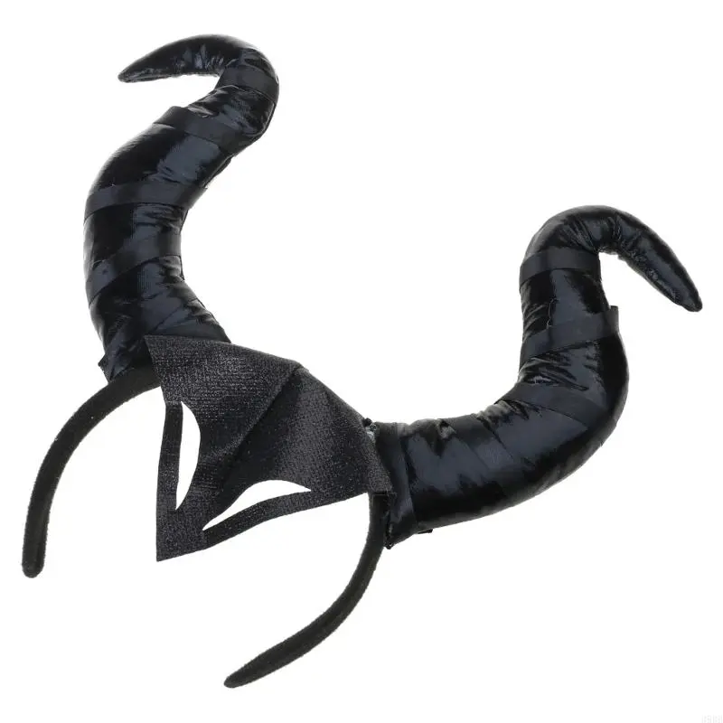 652F Children Kids Black Devil Wing Ox Horn Headband Halloween Witch Evil Queen Hair Hoop Performances Cosplay Props