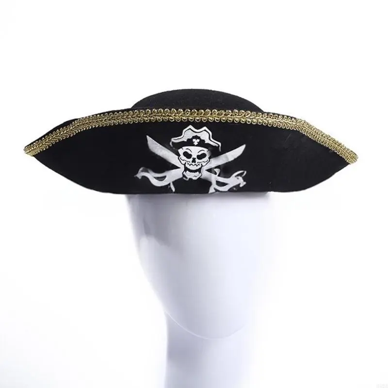 Stage Show Pirate Hat for Cosplay Party Tricorne Hat Halloween Theme Party Cocked Hat Role Playing Pirate Costume Hat