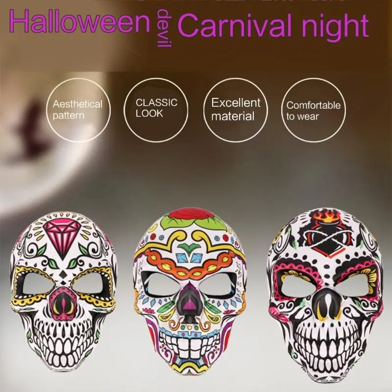 652F Halloween Mask  Day of the Dead Cosplay Mask Scary Skull Print Mask Costume Prop for Holiday Festivals Masquerade