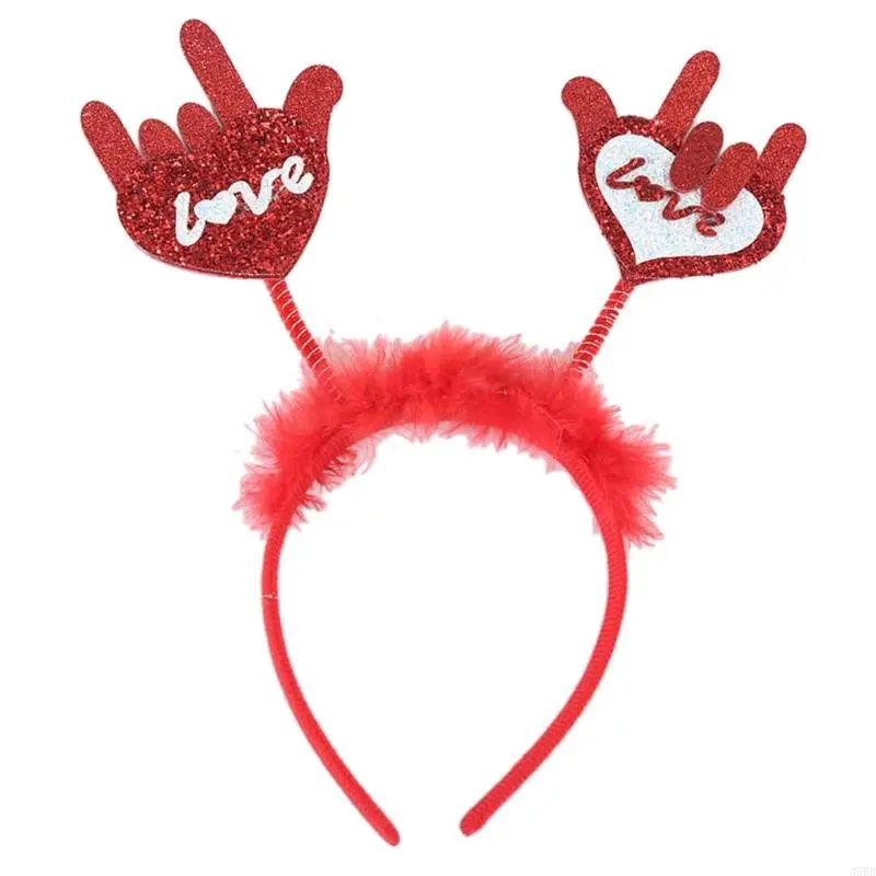 652F Valentine's Day Heart Headwear Headband Red for Valentine's Day Stall Rose Selling Eye-catching Headbands