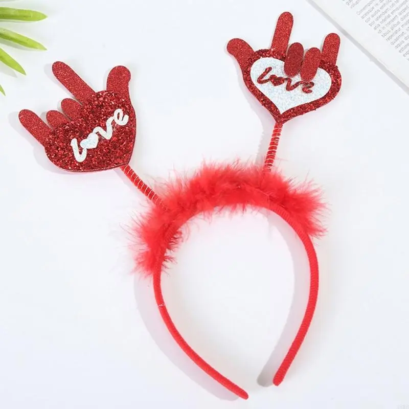 652F Valentine's Day Heart Headwear Headband Red for Valentine's Day Stall Rose Selling Eye-catching Headbands