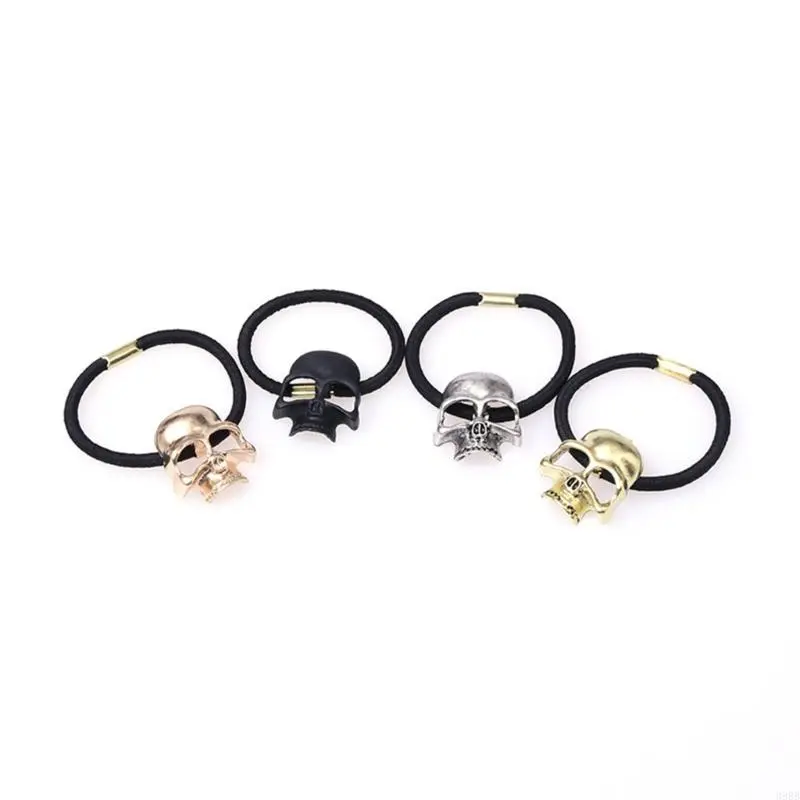 652F Skull Hair Tie Skull Scrunchies Halloween Ponytail Holder Skull Elastic Bands Goth Hair Tie Punk Hair Scrunchies