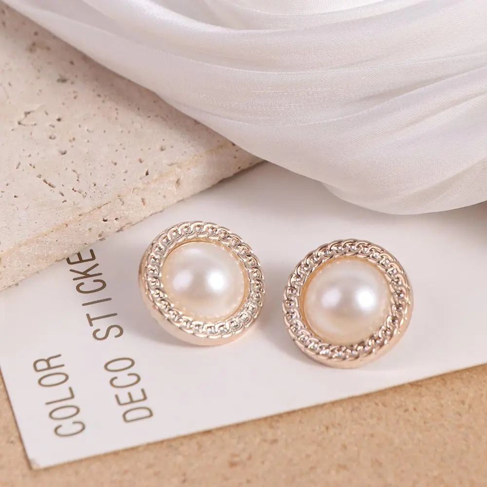 50PCS Sweater Round Pearl Buttons Shiny Alloy Clothing Button Vintage Sewing Button Clothing Sewing