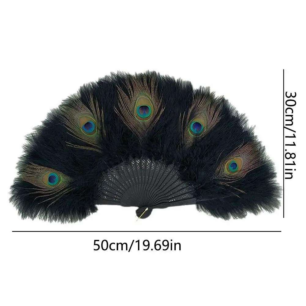 With Tassel Peacock Feather Fan Soft Thick Feathers Portable Folding Hand Fan Handheld Hollow Handle Feather Dance Fan