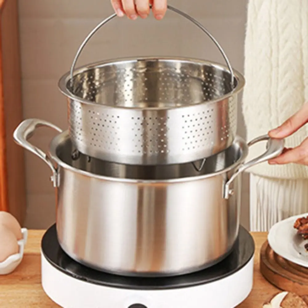 With Handle and Stand Steamer Basket Fine Mesh 304 Stainless Steel Steaming Rack Silver Rices Washing Drain Basket Stuffed Bun