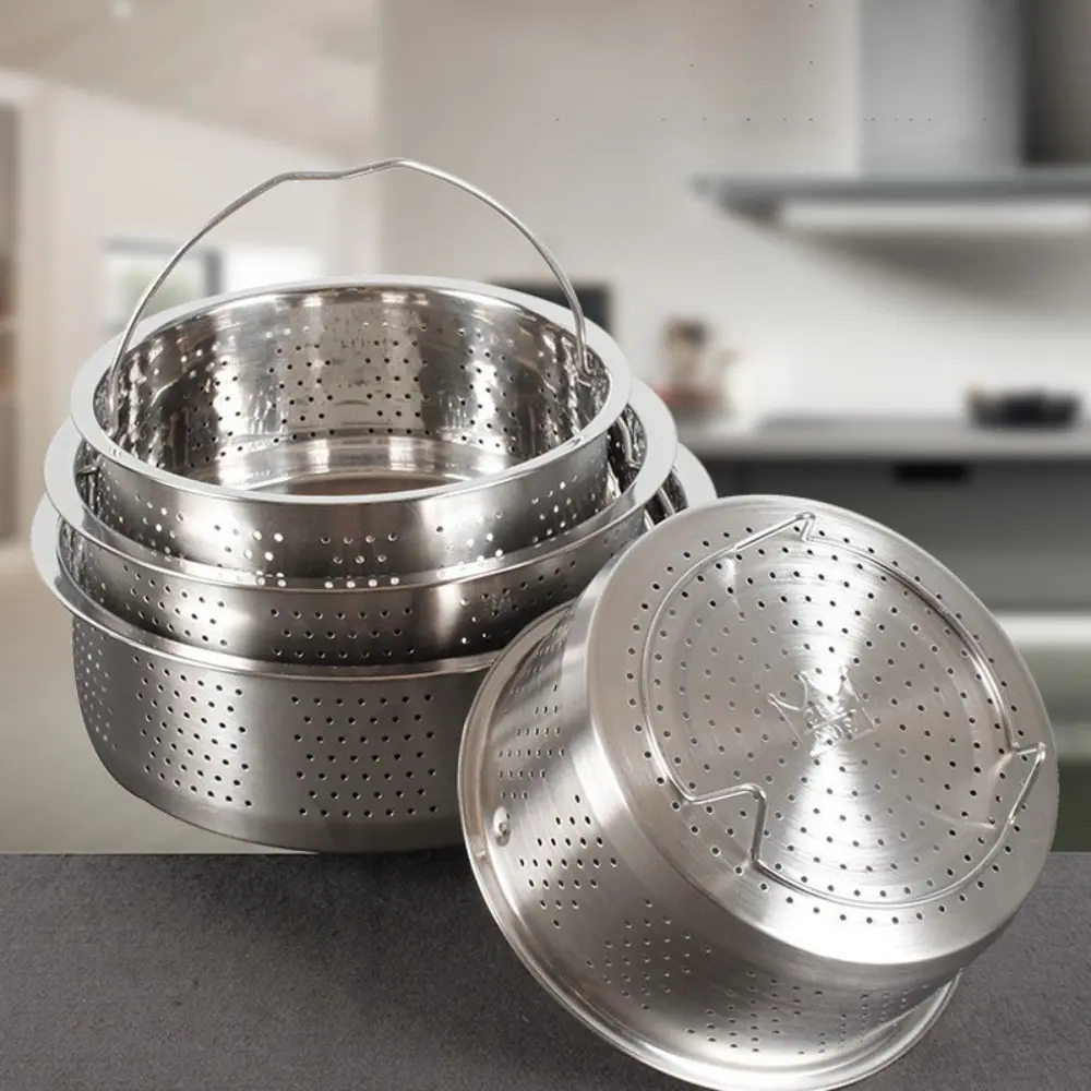 With Handle and Stand Steamer Basket Fine Mesh 304 Stainless Steel Steaming Rack Silver Rices Washing Drain Basket Stuffed Bun