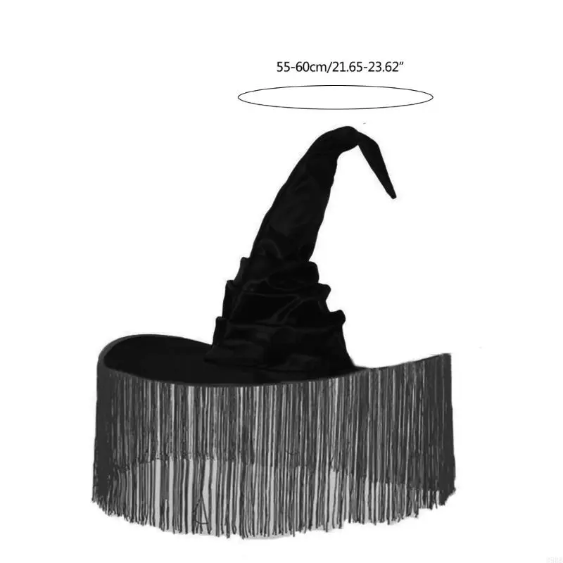 652F Black Witch Hat for Halloween Wide Brim Party Hat Women Witchcap Wizard Hat Carnival Costume Night Club Female Headdress