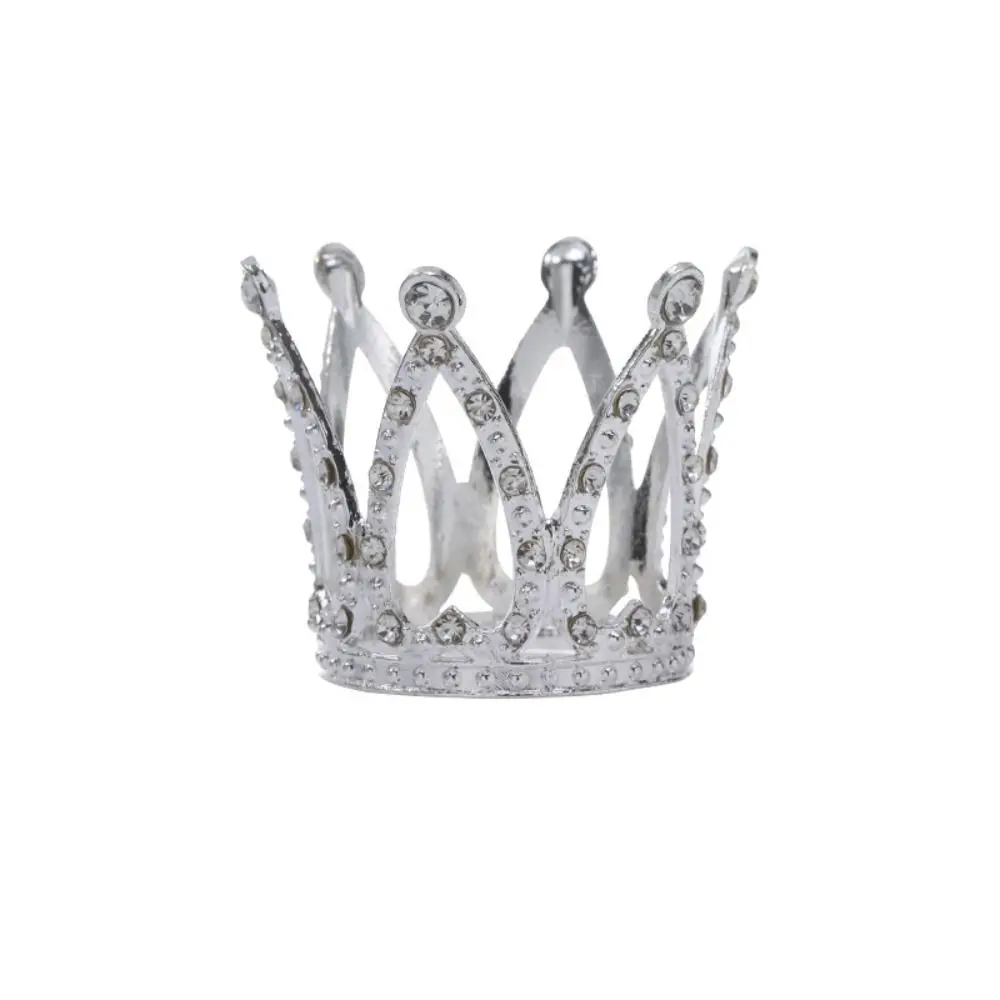 Princess Topper Metal Mini Crown Cake Topper Cute Romantic Crystal Rhinestone Tiara Heart DIY Cake Decoration Wedding