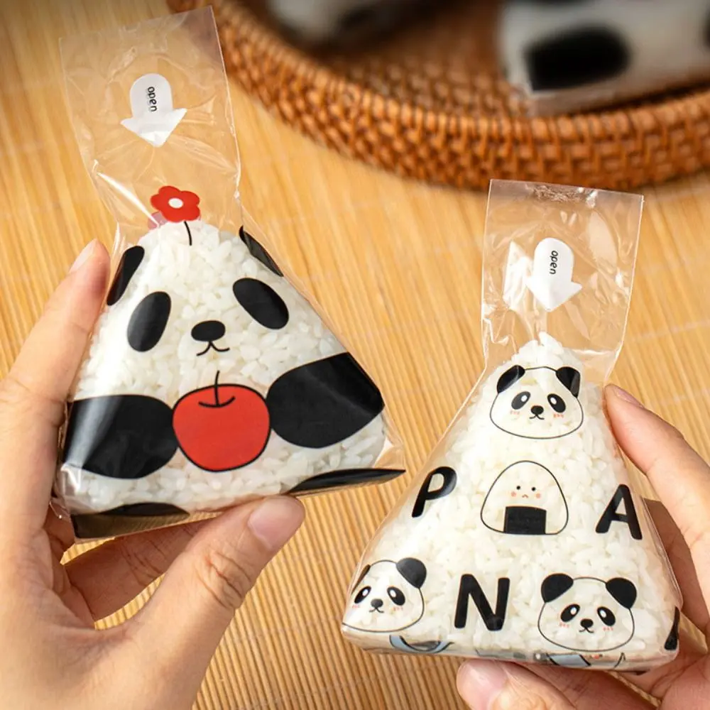 100Pcs Disposable Triangle Rice Ball Packing Bag Cartoon Pattern Japanese Rice Ball Wrapper DIY Transparent Sushi Bag Kids