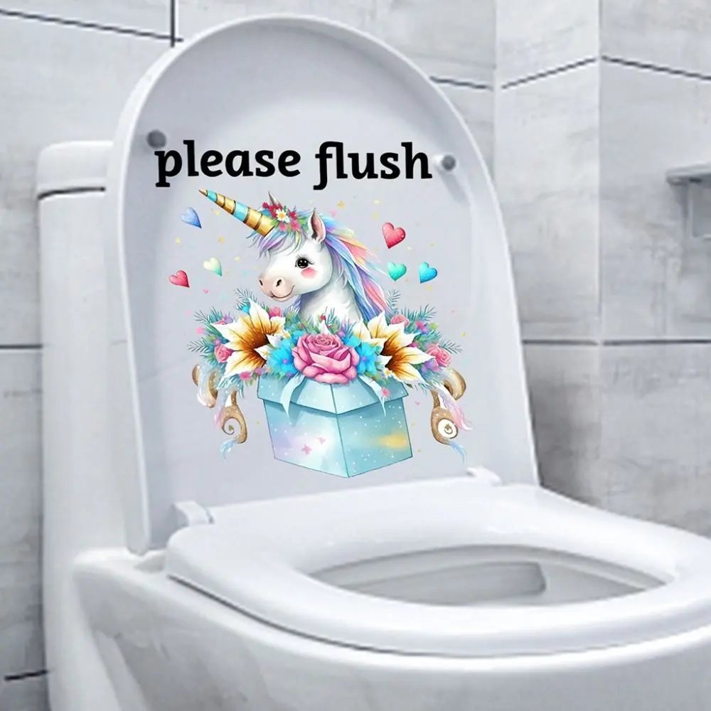 Multipurpose PVC Sea Animal Toilet Sticker Please Flush Removable Toilet Sign Sticker Cute Washable Bathroom Decals Living Room