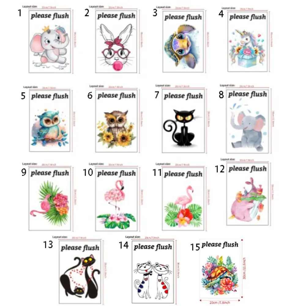 Multipurpose PVC Sea Animal Toilet Sticker Please Flush Removable Toilet Sign Sticker Cute Washable Bathroom Decals Living Room