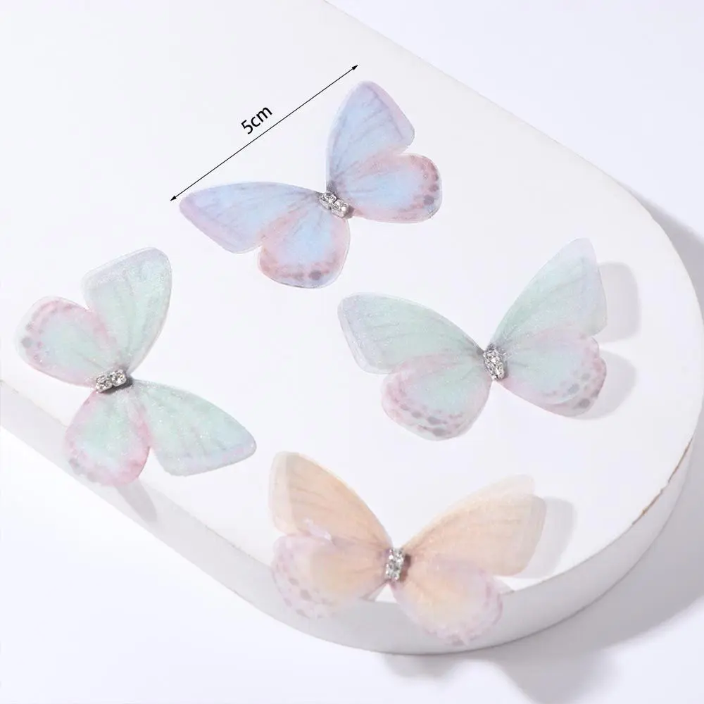 20PCS Rhinestone Gauze Butterfly Applique 3D Simulation Butterfly Mesh Butterfly Patches Dreamy DIY Material Cloth Applique