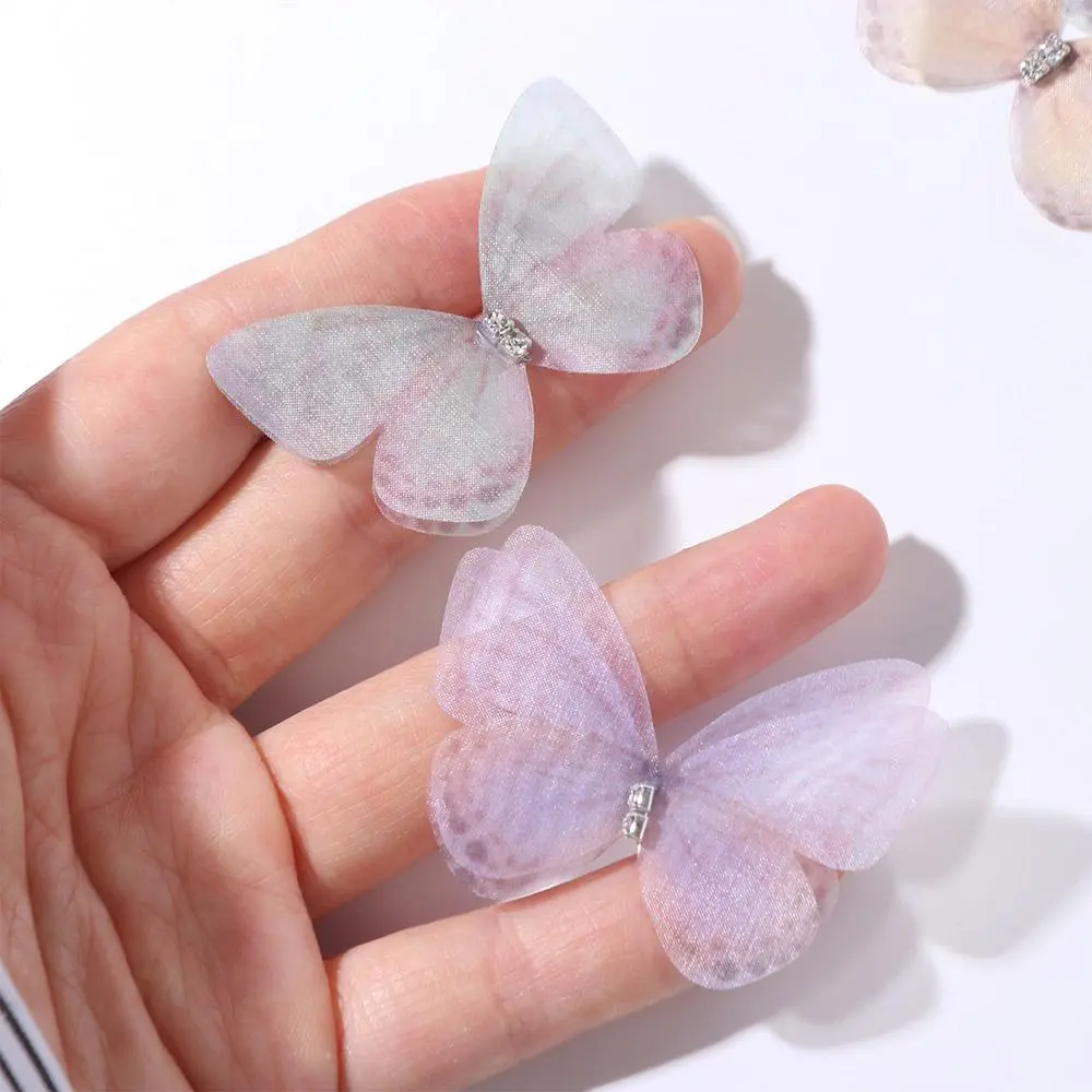 20PCS Rhinestone Gauze Butterfly Applique 3D Simulation Butterfly Mesh Butterfly Patches Dreamy DIY Material Cloth Applique