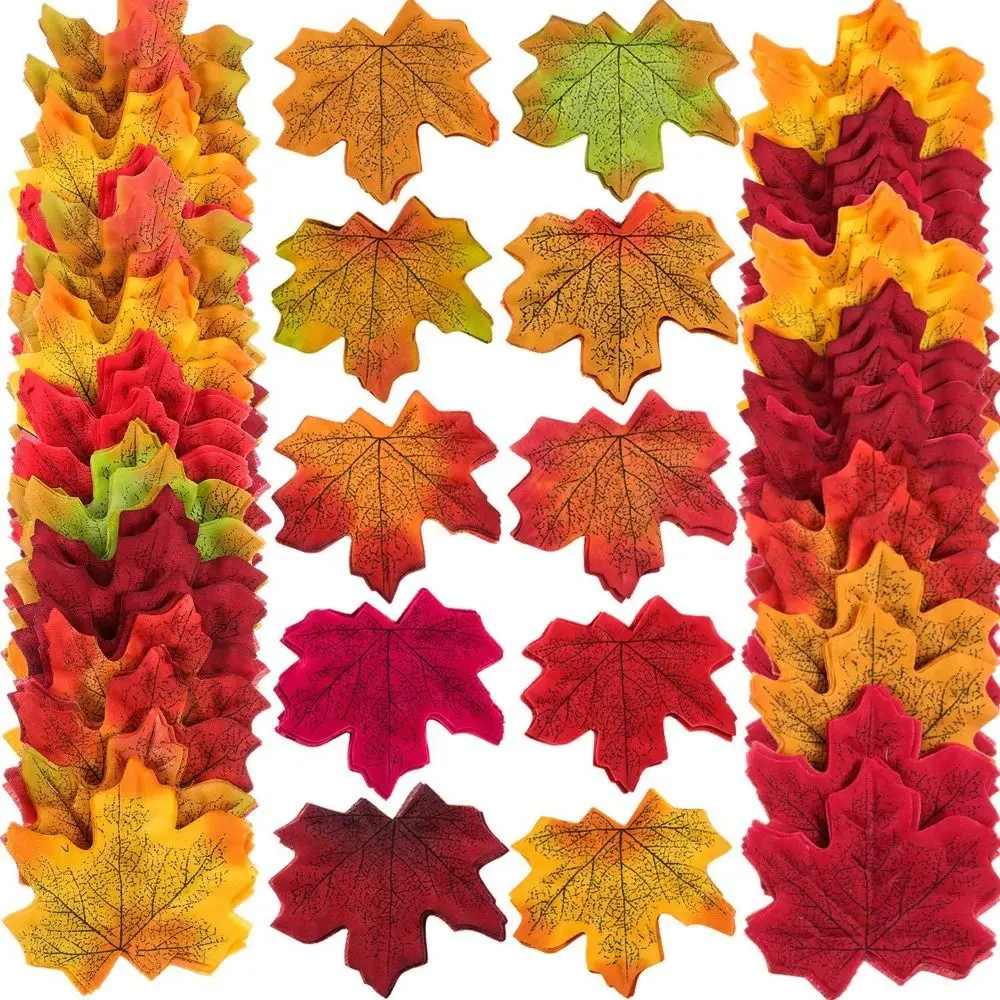 50Pcs/Pack Maple Leaves Simulated Maple Leaves Plants Handmade Artificial Leaf Plants DIY Silk Flower Stacked Maple Leaves