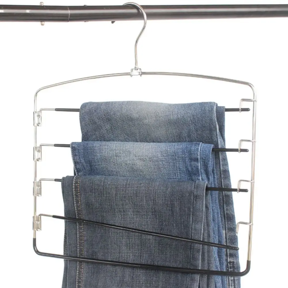 Multifunctional Metal Multi-Layer Trousers Hanger Moveable Reusable Pants Storage Holder Hanging Space Saving Clothes Rack Tie