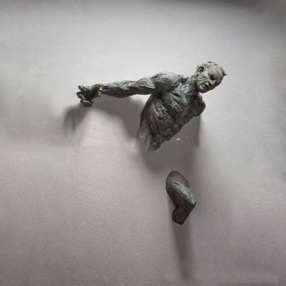 Simple 3D Wall-through Figure Statue Resin Through Wall Abstract Art Sculpture Climbing Man Through Wall Resin Crafts Home Decor