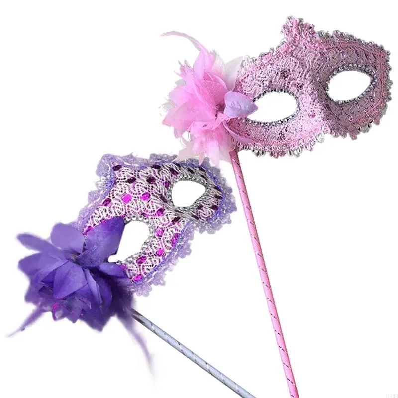 652F Feathered Masquerade Mask With Half Face Mask Masquerade Eyemask for Women Halloween Cosplay Masquerade Proms
