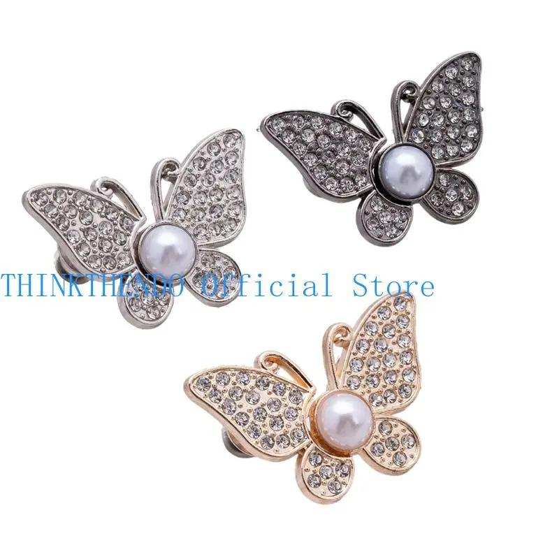 39BB Rhinestones Butterfly Waist Clasps Nonsewing Waist Tightener for Loose Pants 3PCS