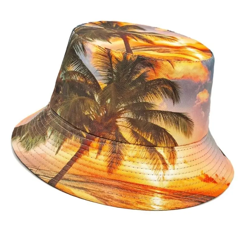 652F Unisex Colorful Print Fisherman Hat Soft Bucket Hat for Beach Vacation and Street Strolling Theme Floppy Hat