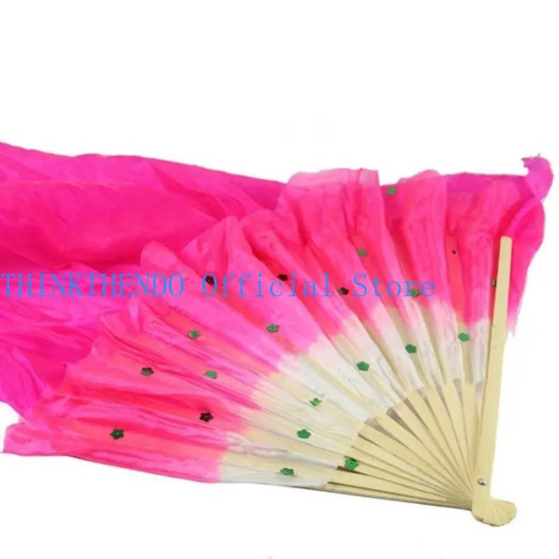 39BB Colors Silk Belly Dance Fan Female National Dance Dancing Long Bamboo Fan Long Folding Fans 11.81 inch Performance Props