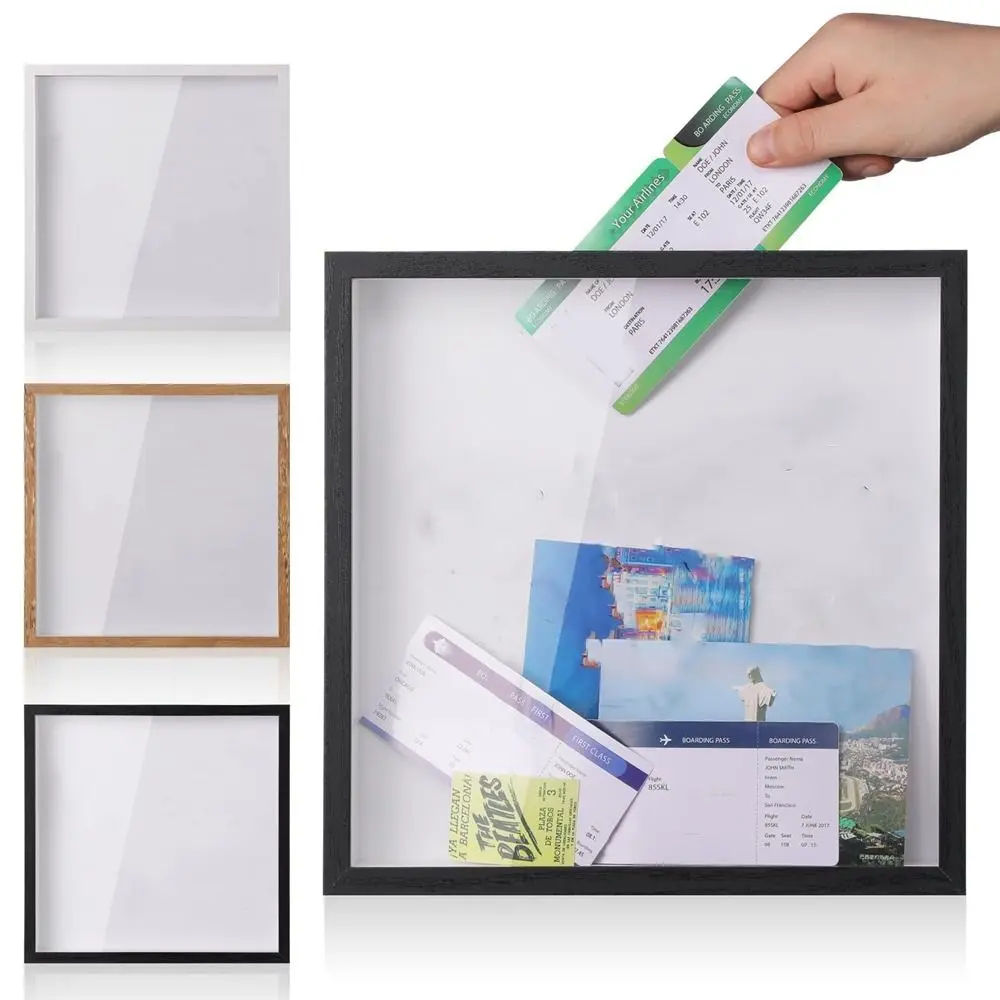 Multifunctional Wooden Adventure Archive Box Square with Slot Ticket Shadow Box Transparent Travel Shadow Box Tabletop