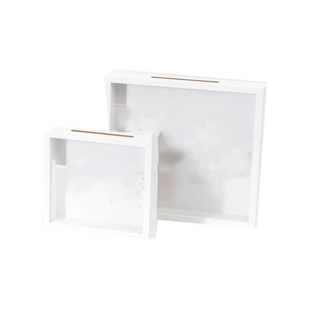 Multifunctional Wooden Adventure Archive Box Square with Slot Ticket Shadow Box Transparent Travel Shadow Box Tabletop