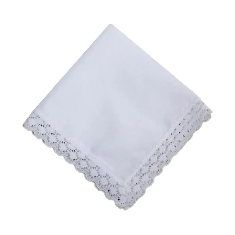 39BB Adult White Handkerchief Cotton Lace Trim Super Soft Washable Hanky DIY Supplies