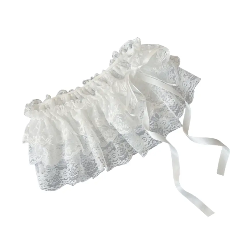 652F Balletcore White Flower Embroidered Mesh Layered Skirt With Bows Accent Breathable Feminine Bottom Wear