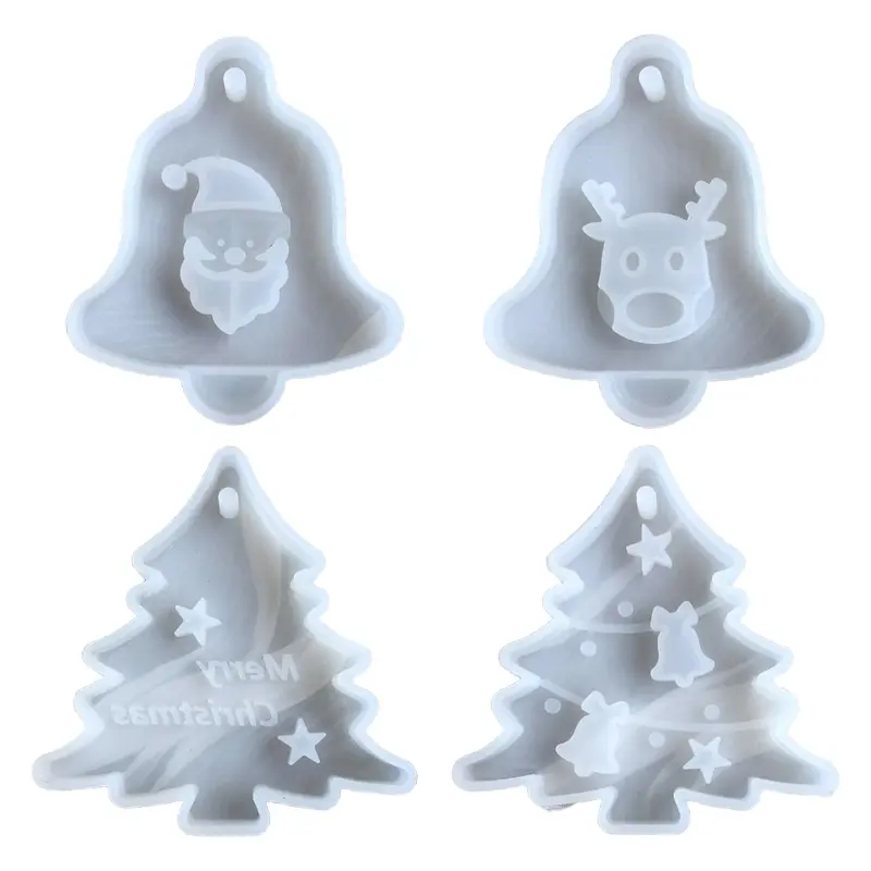 652F Car Pendant Xmas Ornaments Resin Casting Mold UV Crystal Epoxy Resin Mold Christmas Tree Bell Elk Pendant Silicone Mould