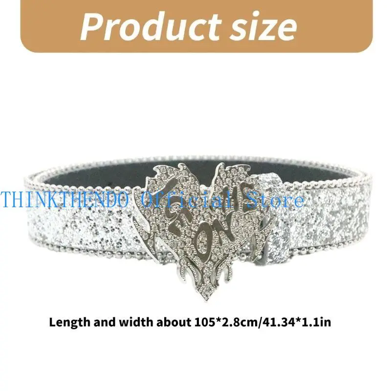 39BB Blingbling Waist Belt Glinting Chain with Encrusted Heart Rhinestones Glitter