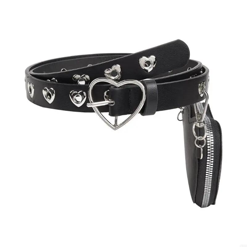 652F LoveHeart Buckle Waist Belt Subculture Pin Buckle Waistband Punk Rivet Studded Belt Waist Bag for Coat Women Accessories