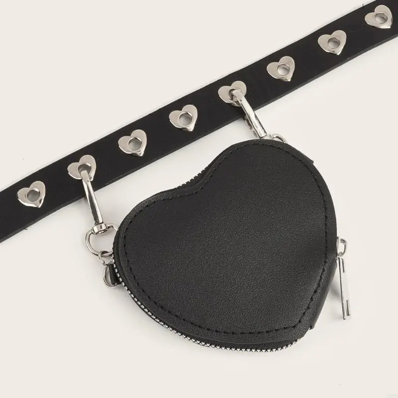 652F LoveHeart Buckle Waist Belt Subculture Pin Buckle Waistband Punk Rivet Studded Belt Waist Bag for Coat Women Accessories