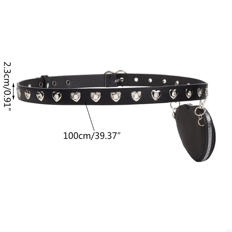 652F LoveHeart Buckle Waist Belt Subculture Pin Buckle Waistband Punk Rivet Studded Belt Waist Bag for Coat Women Accessories