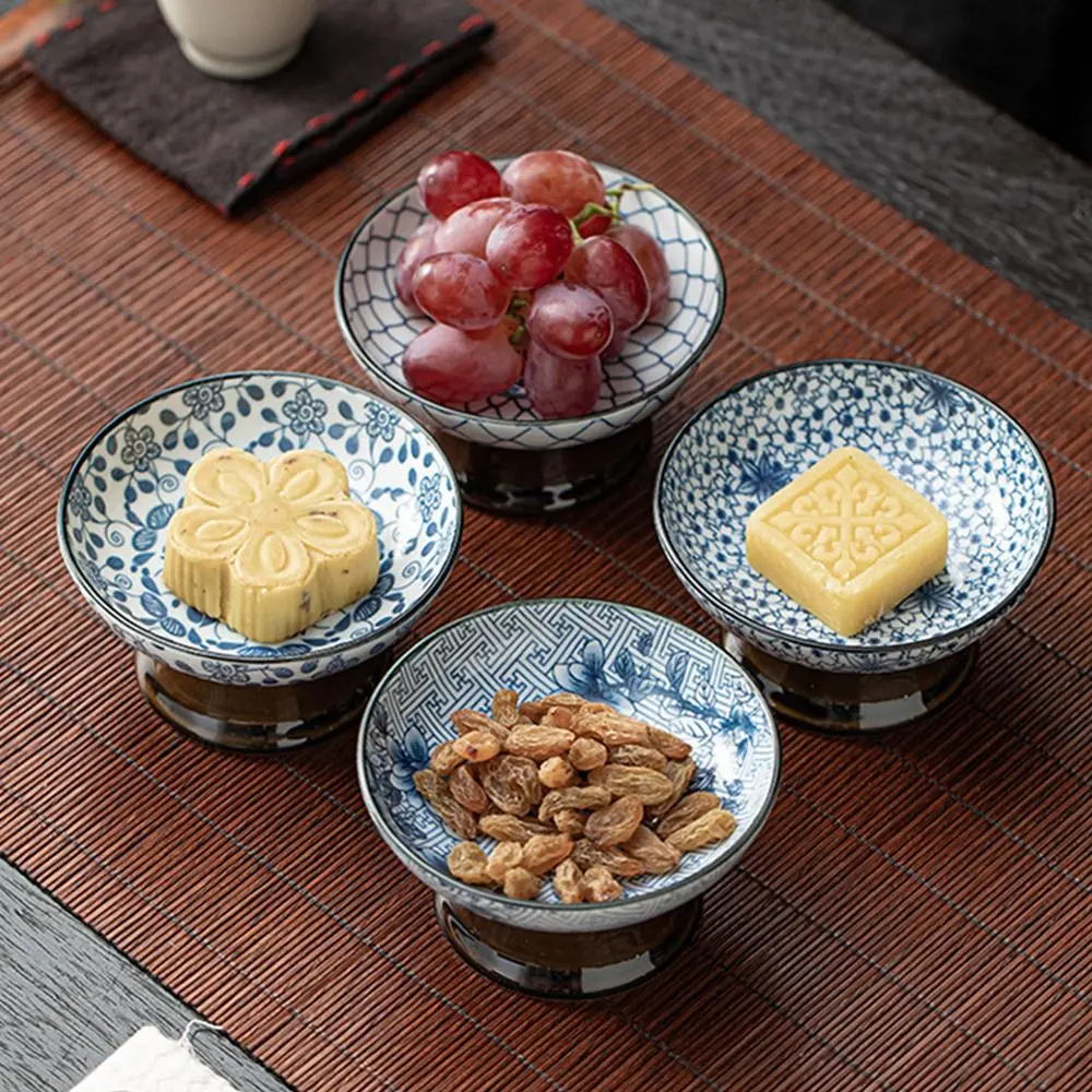 Gift Tall Feet Fruit Plate Ceramic Vintage Dried Fruits Storage Tray Painted Creative Dessert Snacks Plate Home Decor