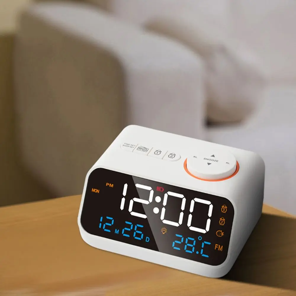 Adjustable Volume FM Radio LED Alarm Clock USB Charging Thermometer Digital Table Calendar Voice Control Hygrometer
