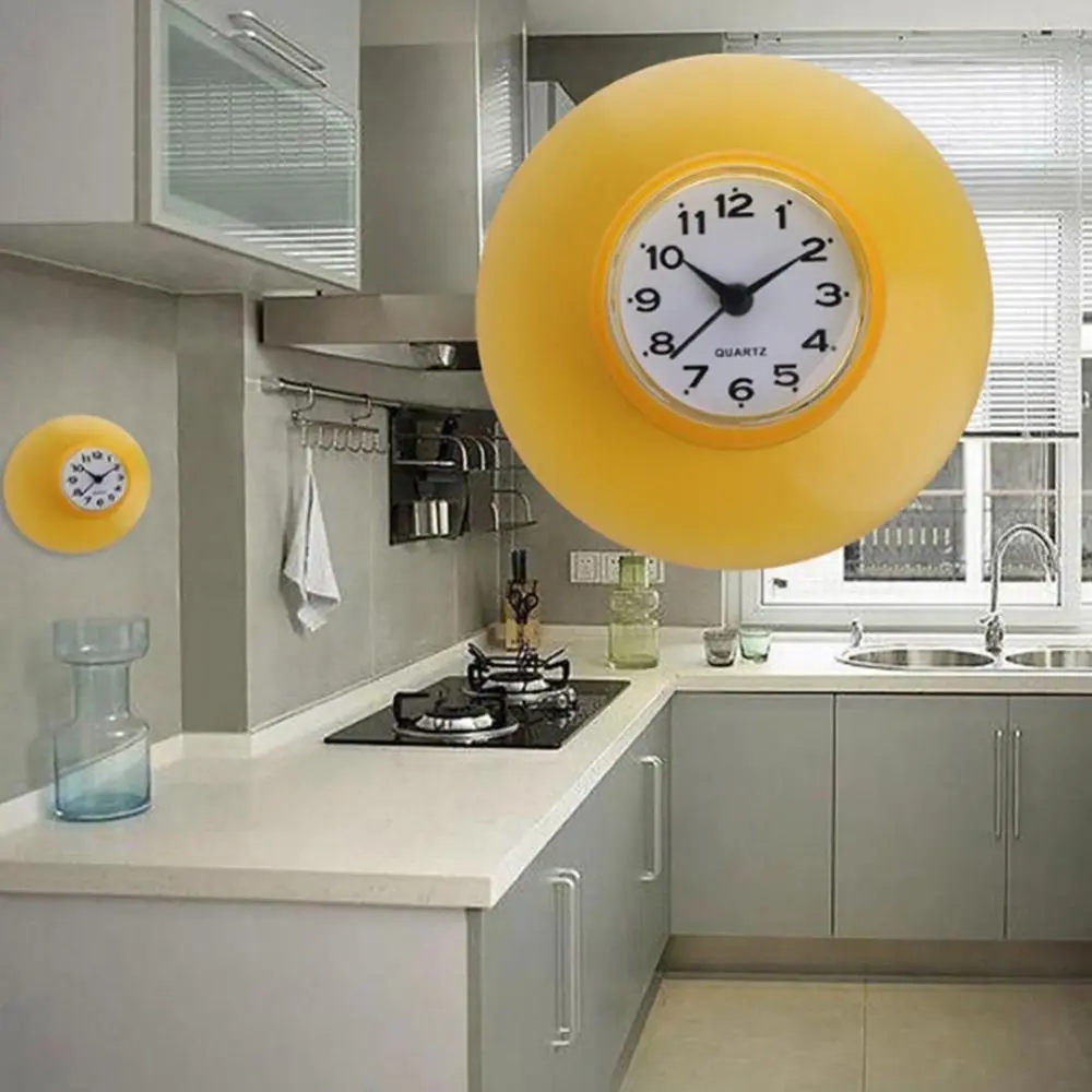 Personality Waterproof Bathroom Suction Cup Clock Simple Design Anti-Fog Shower Wall Clocks Stable Mirror Sucker Clock Kitchen