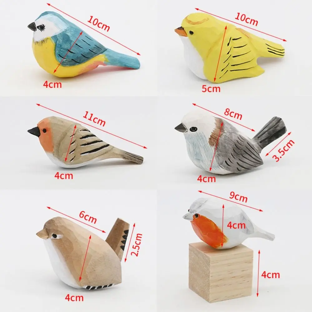 Cute Wood Carving Bird Handmade Mini Small Bird Ornament Carving Nordic-style Wooden Bird Figurine Children's Toys