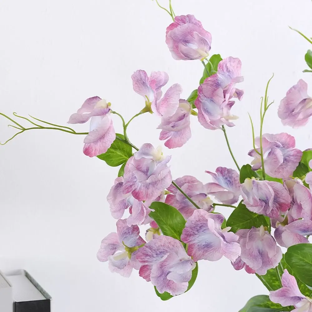 Green Plant 55cm Artificial Pea Flowers Plastic Real Touch Silk Pea Blossom Branch Handmade Elegant Fake Flower Wedding Party